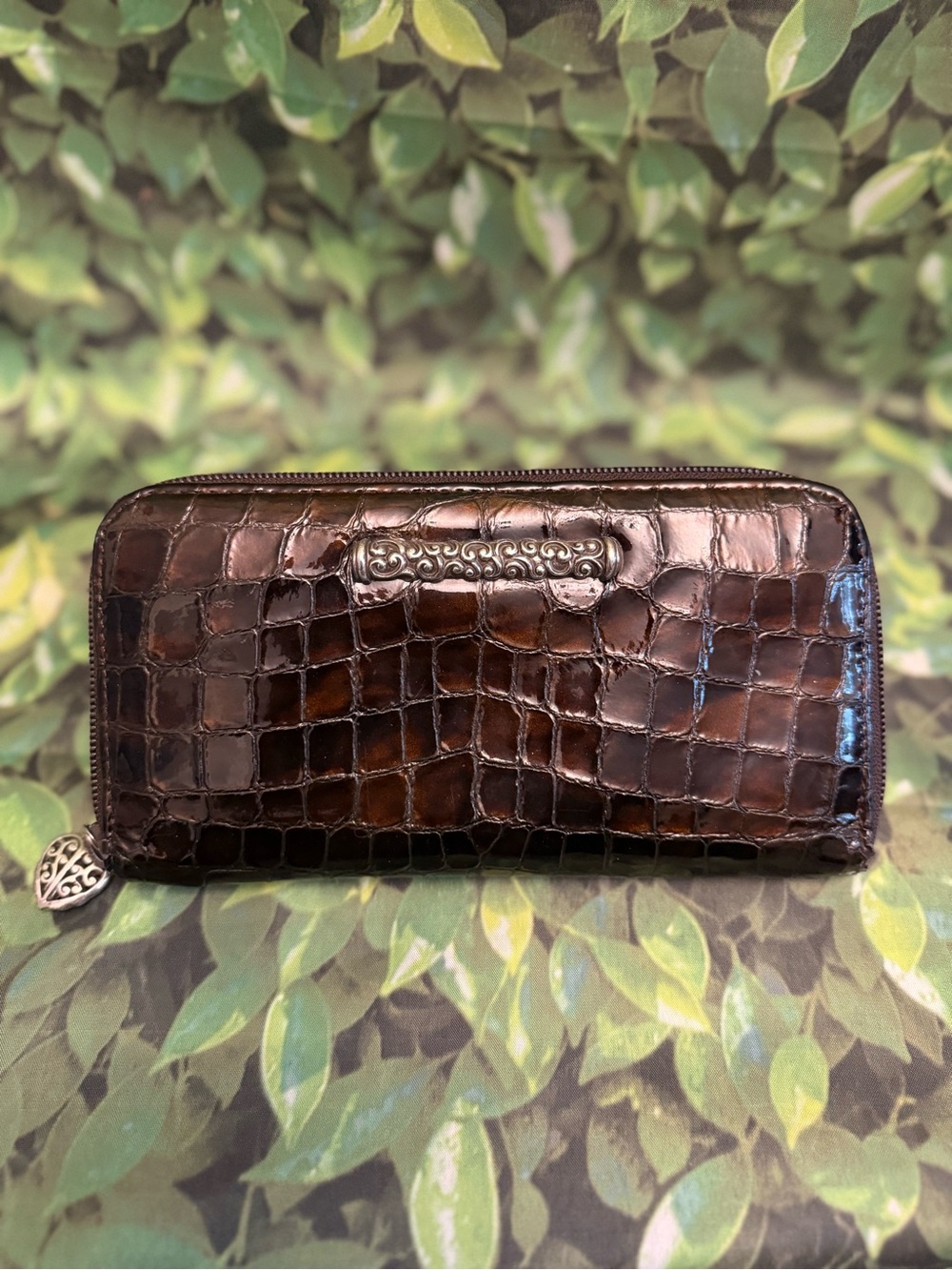 Brighton Brown Croc Embossed Leather Organizer Wallet Clutch
